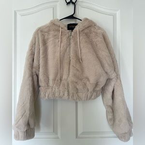 Light Pink, Cropped Zip Up Hoodie